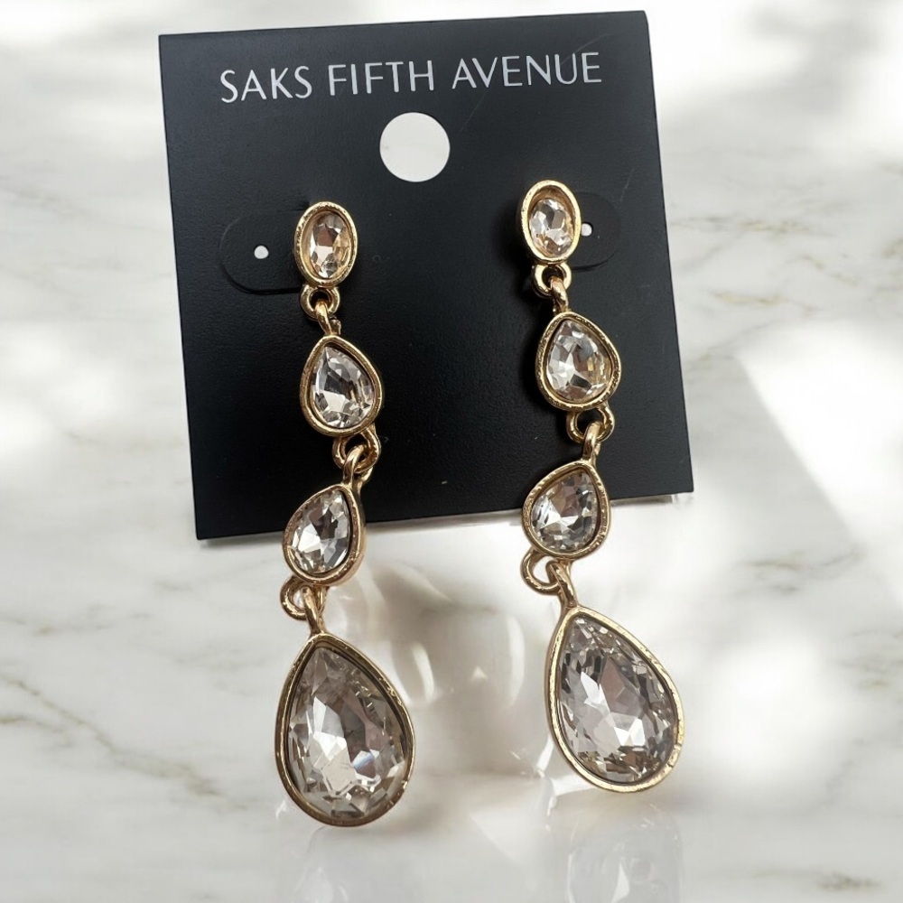 Saks Fifth Avenue Gold and Silver Crystal Earrings - Picture 2 of 9